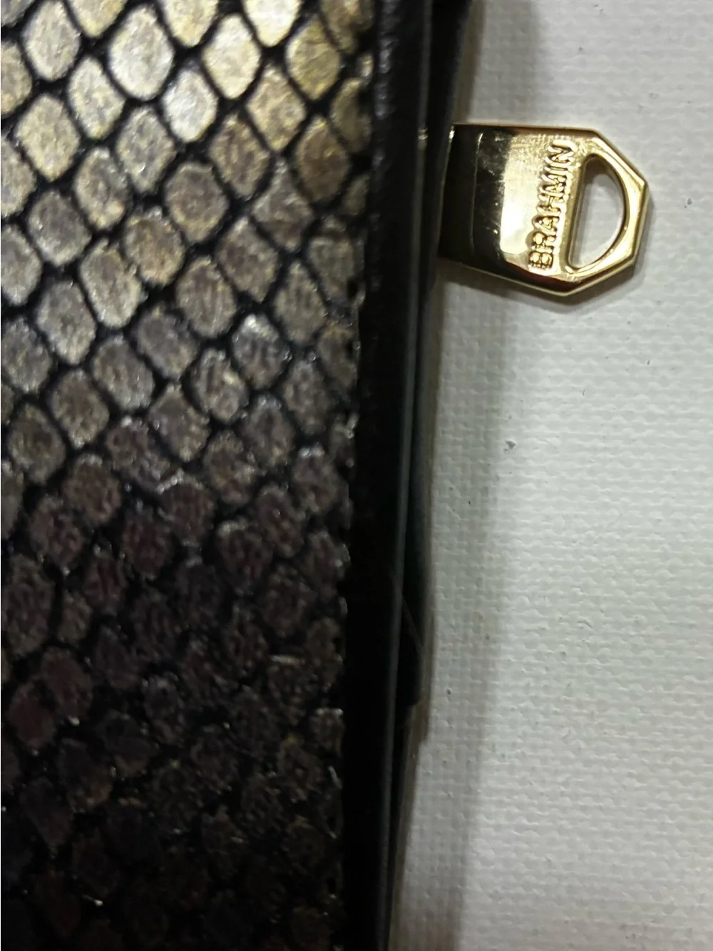 Brahmin EUC Snake-Embossed Leather Wallet - Black and Gold
